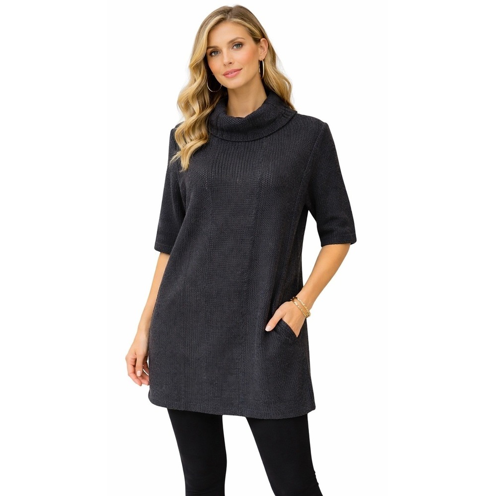 Eileen Fisher Tunic Sweater Women Small Black Alpaca Silk Knit Quiet Luxury